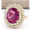 Image 2 : 9.60 CTW Natural Pink Tourmaline And Diamond Ring 18K Solid Yellow Gold