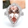 Image 1 : 7.49 CTW Natural Morganite 18K Solid White Gold Diamond Ring