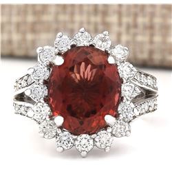 6.66 CTW Natural Burgundy Tourmaline And Diamond Ring 18K White Gold