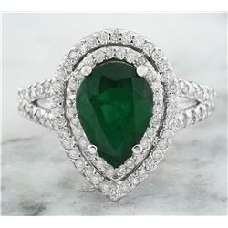 2.90 CTW Emerald 18K White Gold Diamond Ring