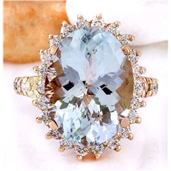 8.88 CTW Natural Aquamarine 14K Solid Rose Gold Diamond Ring