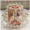 Image 1 : 7.00 CTW Natural Morganite And Diamond Ring 14K Solid Yellow Gold