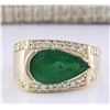 Image 1 : 4.18 CTW Natural Emerald And Diamond Ring In 18K Yellow Gold