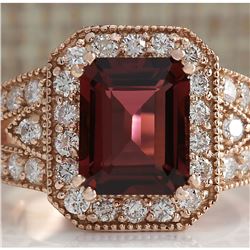 3.89 CTW Natural Pink Tourmaline And Diamond Ring 14K Solid Rose Gold