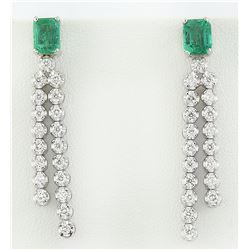2.10 CTW Emerald 18K White Gold Diamond Earrings