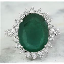 9.30 CTW Emerald 18K White Gold Diamond Ring
