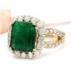 Image 2 : 7.49 CTW Natural Emerald 14K Solid Yellow Gold Diamond Ring