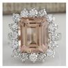 Image 1 : 7.92CTW Natural Peach Morganite And Diamond Ring In 18K Solid White Gold
