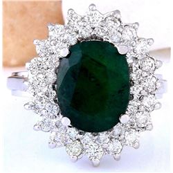 4.96 CTW Natural Emerald 18K Solid White Gold Diamond Ring