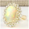 Image 2 : 7.68 CTW Natural Opal And Diamond Ring In 18K Yellow Gold