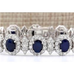 29.45 CTW Natural Sapphire And Diamond Bracelet In 14k Solid White Gold
