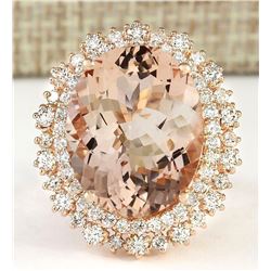 15.56 CTW Natural Morganite And Diamond Ring In 14k Rose Gold