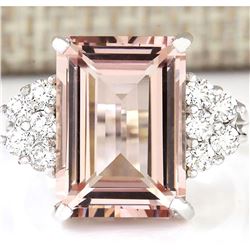 7.25 CTW Natural Morganite And Diamond Ring 18K Solid White Gold