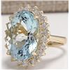 Image 2 : 5.78CTW Natural Aquamarine And Diamond Ring In 18K Solid Yellow Gold
