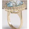 Image 3 : 5.78CTW Natural Aquamarine And Diamond Ring In 18K Solid Yellow Gold