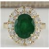 Image 1 : 6.29 CTW Natural Emerald And Diamond Ring 14K Solid Yellow Gold
