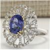 Image 2 : 4.02 CTW Natural Blue Tanzanite And Diamond Ring 18K Solid White Gold