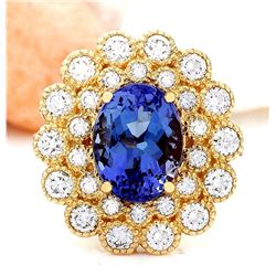 5.49 CTW Natural Tanzanite 18K Solid Yellow Gold Diamond Ring