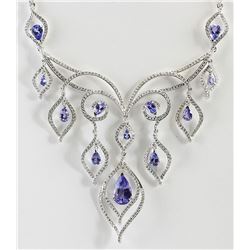 17.73 CTW Natural Tanzanite And Diamond Necklace In 18K White Gold