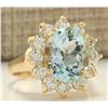 Image 2 : 7.60 CTW Natural Aquamarine And Diamond Ring In 14K Yellow Gold