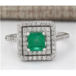 1.70 CTW Natural Emerald And Diamond Ring In 18K White Gold