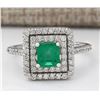 Image 1 : 1.70 CTW Natural Emerald And Diamond Ring In 18K White Gold