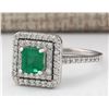 Image 2 : 1.70 CTW Natural Emerald And Diamond Ring In 18K White Gold
