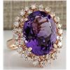 Image 2 : 13.19 CTW Natural Amethyst And Diamond Ring In 14K Solid Rose Gold