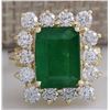 Image 1 : 4.91 CTW Natural Emerald And Diamond Ring 14K Solid Yellow Gold