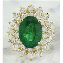 7.10 CTW Emerald 18K Yellow Gold Diamond Ring