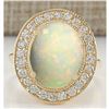 Image 1 : 5.25 CTW Natural Opal And Diamond Ring In 18K Yellow Gold