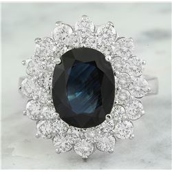 4.97 CTW Sapphire 18K White Gold Siamond Ring