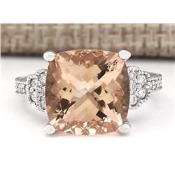 8.11 CTW Natural Morganite And Diamond Ring In 18K White Gold