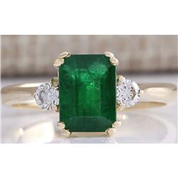 1.94 CTW Natural Emerald And Diamond Ring 18K Solid Yellow Gold