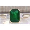 Image 1 : 1.94 CTW Natural Emerald And Diamond Ring 18K Solid Yellow Gold