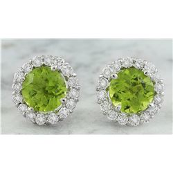 3.65 CTW Peridot 14K White Gold Diamond Earrings