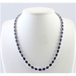 34.98 CTW Natural Sapphire And Diamond Necklace In 18K White Gold
