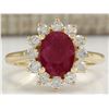 Image 1 : 3.57 CTW Natural Ruby And Diamond Ring 18K Solid Yellow Gold