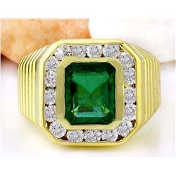 3.57 CTW Natural Emerald 18K Solid Yellow Gold Diamond Ring