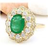 Image 2 : 4.48 CTW Natural Emerald 14K Solid Yellow Gold Diamond Ring