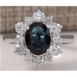 2.76 CTW Natural Blue Sapphire Diamond Ring 18K Solid White Gold