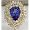 Image 1 : 4.85 CTW Natural Blue Tanzanite And Diamond Ring 18K Solid Yellow Gold