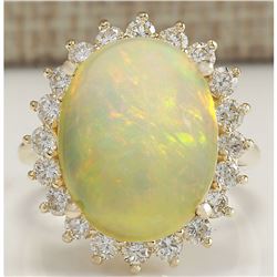 10.46 CTW Natural Opal And Diamond Ring In 14K Solid Yellow Gold
