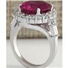 Image 3 : 6.92 CTW Natural Rubelite And Diamond Ring In18K White Gold