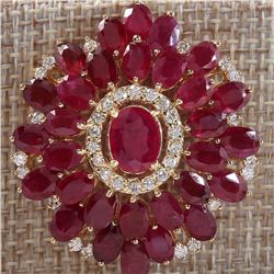 59.00 CTW Natural Ruby And Diamond Necklace In 18K Yellow Gold
