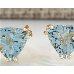 2.11 CTW Natural Blue Aquamarine Earrings In 18K Yellow Gold