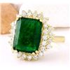 Image 2 : 6.60 CTW Natural Emerald 18K Solid Yellow Gold Diamond Ring