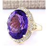 Image 2 : 19.00 CTW Natural Amethyst And Diamond Ring In 18K Solid Yellow Gold
