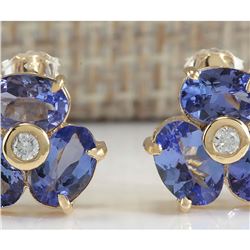 3.06 CTW Natural Blue Tanzanite And Diamond Earrings In 18K Yellow Gold