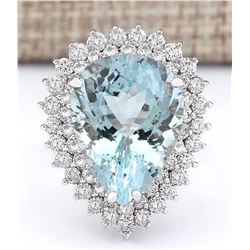 14.66 CTW Natural Aquamarine And Diamond Ring In 14k White Gold